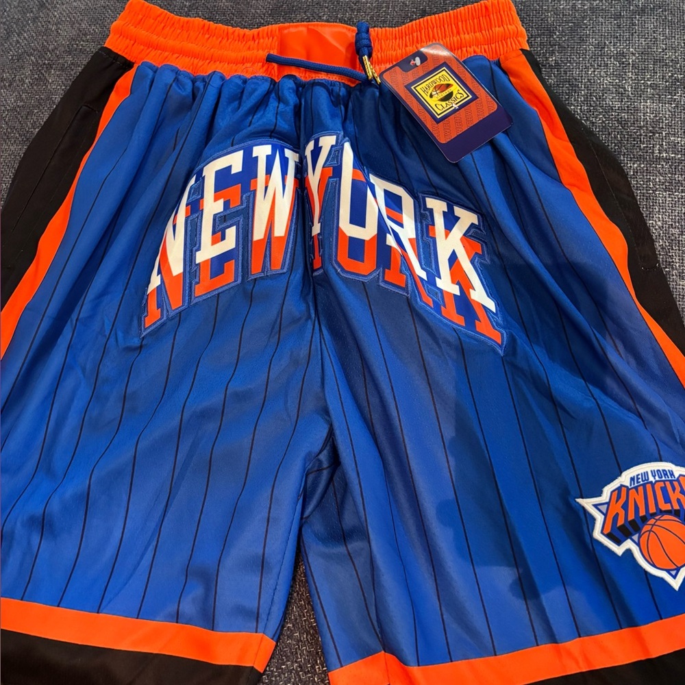 Just Don Hardwood Classics New York Knicks Blue and Orange Men's Shorts
